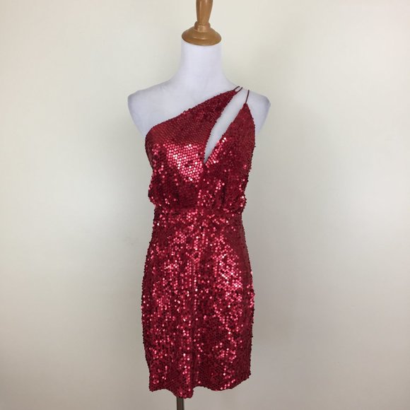 NWT ZARA Red Embellished Sequined Asymmetric Double Strap Front Lined Dress - Picture 5 of 8